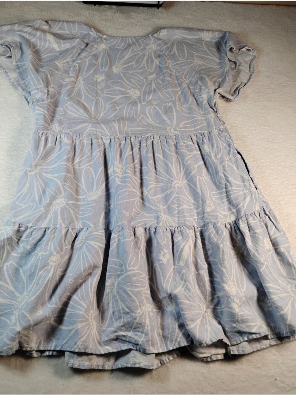 Universal Thread Linen Blend Dress Ruffle Hem Pullover Pockets Size M Blue - Picture 4 of 8